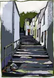 Print - steep steps between terraced houses by Sarah Hopkins limited edition, 1997, print, sold Feb 2016