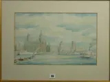 Fine architectural study of the Liver by Gordon Hemm, watercolor, sold Jan 2016