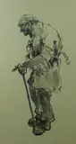 Colourwash print - old farmer with stick by Kyffin Williams Ra limited edition, print, sold Nov 2015