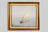 Large print - triplemaster being attended by a tug by Samuel John Milton Brown, print, sold Jul 2015