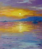Print - sunset scene over the Menai Straits at by Steven Jones coloured limited edition, print, sold May 2015