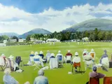 Print - a peaceful cricket scene with match in by M F Speight coloured limited edition, print, offered May 2015