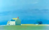 Print - farmstead and blue sky by Will Rowlands coloured limited edition, print, sold May 2015
