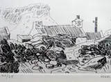 Print - cottage roof above dry-stone wall by Kyffin Williams Ra limited edition, print, offered Feb 2015