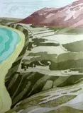 Print - red roofed farm and buildings in distance looking by John Brunsdon limited edition, print, offered Feb 2015