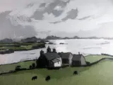 Print - farm and building with cows and farm in by Kyffin Williams Ra limited edition, print, offered Feb 2015