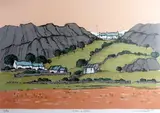 Print - cottages at Mynydd Bodafon by Wilf Roberts coloured limited edition, print, offered Feb 2015