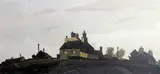 Print - view of chimneyed house on top of hill by Kyffin Williams Ra limited edition, print, offered Feb 2015