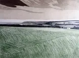 Print - expansive view across field towards the shoreline by John Brunsdon limited edition, print, offered Feb 2015