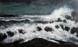Print - water breaking onto rocks by Wilf Roberts limited edition, 2007, print, offered Feb 2015