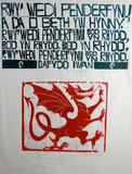Print - a verse in Welsh with Welsh red dragon underneath by Paul Peter Piech limited edition, print, offered Feb 2015