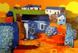 View of farmyard and farm buildings by John Elwyn Curwen studio proof, pencil, offered Feb 2015