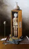 Aztec 8 and Bound doll and poppy-seed head Two, both signed acrylic on board 27 x 49cm and smaller (2) Provenance The estate of the artist by Leslie Gooday, acrylic on board, sold Oct 2015