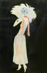 Woman with a Fan watercolour, wash and silver, on paper, framed 34 x 22cm by Dodo Burgner, watercolour, sold Oct 2015
