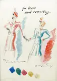 For Town and Country pencil and wash on paper fashion design for John Lewis & Co, framed 49 x 33cm (image) by Dodo Burgner, pencil and wash on paper, sold Oct 2015