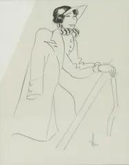 Woman at the Races pen and ink on tracing paper, framed signed b 18 x 14cm by Dodo Burgner, ink, offered Oct 2015