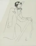 Woman at the Races pen and ink on tracing paper, framed signed b 18 x 14cm by Dodo Burgner, ink, offered Oct 2015