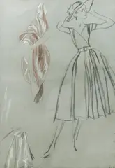 Fashion Study of a Woman in a Black Cape ink wash on paper by Brian Stonehouse, ink, sold Oct 2015