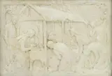 Visit of the Magi white painted plaster panel, framed unsigned, repaired 30 x 22cm Provenance Ellen Mary Rope by Ellen Mary Rope, oil, offered Jun 2015