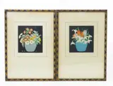 Spring flowers in a vase, two wood block prints, framed signed in pencil, 16.5 x 15cm by Hall Thorpe, pencil, sold Jun 2015