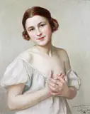 Portrait of a young lady by Victor Marais-Milton, Oil on board, offered Jun 2015