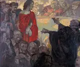 The prisoner Signed with initials Oil on board 62 x 75cm ++Board slightly bowed, pinholes to corners, one or two minor blemishes otherwise good condition by Frank Brangwyn, Oil on board, sold Jun 2015