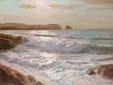 Ground Sea, Newquay, Cornwall Signed, also titled verso Oil on panel 34.5 x 45.5cm Provenance: L by Julius Olsson, Oil on panel, sold Jun 2015