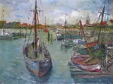 The Port of Blankenburge, Belgium Signed and dated 20 Oil on canvas 91 x 123cm by René Clarot, Oil on canvas, sold Jun 2015