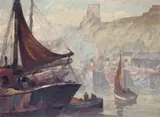 Fishing boats in harbour Signed Oil on canvas 50 x 63cm ++Unlined, a little surface dirt, good condition by Cyril Walduck Edwards, Oil on canvas, offered Jun 2015