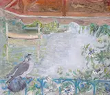 Pigeon on a balcony with passion flowers Oil on board 50.5 x 58.5cm ++Some retouched scratches showing under u.v by Dorothy Williams, Oil on board, sold Jun 2015