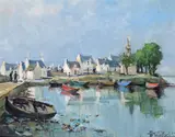 Saint-Cado, Brittany France Signed Oil on board 33 x 41cm ++Good condition by Henri Milloch, Oil on board, sold Jun 2015
