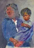 A mother and her son Signed Oil on board, unframed 78 x 56cm With another of a rustic by Erich Wolfsfeld, Oil on board, unframed, sold Jun 2015