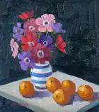 Flowers and oranges Signed Oil on board 25 x 23cm ++Good condition by Eric Ward, Oil on board, sold Jun 2015
