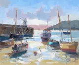 Cornish harbour at low tide Signed Oil on canvas 25 x 30cm ++Good condition by Eric Ward, Oil on canvas, sold Jun 2015