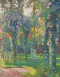 The artist’s wife and daughter in a summer garden Signed by Octave Denis Victor Guillonnet, Oil on panle, sold Jun 2015