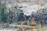 A house in a wooded landscape Signed by John Piper, Mixed media, sold Jun 2015