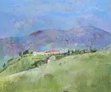 Hilltop village, Italy Signed Oil on canvas 38 x 45.5cm ++Unlined, good condition by Reginald Brill, Oil on canvas, sold Jun 2015