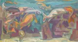 Fish Signed with initials Oil on canvas 51 x 91.5cm ++Unlined, good condition by Hans Feibusch, Oil on canvas, offered Jun 2015