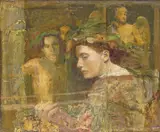 Lady with Azer Signed Oil and collage by Mersad Berber, Oil and collage on canvas, sold Jun 2015