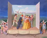 Tribute to the Commedia dell Arte Signed and dated ‘00 by Claude Harrison, Oil on board, sold Jun 2015