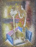 Cat tree woman Signed and dated 1930 by John Melville, 1930, Oil on canvas, sold Jun 2015