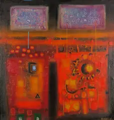 Red abstract Signed Oil on canvas 78 x 74cm Provenance: Gallery One Belgrave Gallery Julian Hartnoll ++Good condition by Christopher Sturgess-Lief, Oil on canvas, sold Jun 2015