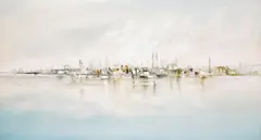 Rotherhithe, London Signed, titled and dated 73 verso Oil on canvas 60 x 112cm ++One small area of retouching lower margin otherwise good condition by Kit Barker, Oil on canvas, sold Jun 2015