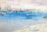 Boats at anchor in a harbour, possibly Wick, Scotland Signed Watercolour 24.5 x 35cm ++Possibly some discolouration in the sky, a light stain upper left corner by Alexander N. Paterson, Watercolour, sold Jun 2015