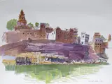 Indian riverside town Signed and dated 1978 Watercolour with pencil 56 x 76cm ++Upper left corner slightly knocked, good condiition by Teddy Millington Drake, 1978, Watercolour with pencil, offered Jun 2015