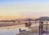 Evening Glow, Leigh-on-Sea Signed Watercolour 26.5 x 37cm Runagall is a member of the Wapping Group of artists ++Good condition by Alan Runagall, Watercolour, sold Jun 2015