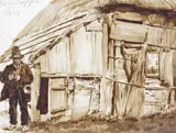 A rustic by a barn Signed, inscribed No by Erich Wolfsfeld, watercolor, sold Jun 2015