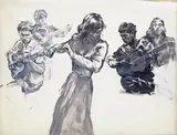 Studies of musicians Watercolour and bodycolour on paper by Erich Wolfsfeld, Watercolour and bodycolour on paper, unframed, sold Jun 2015
