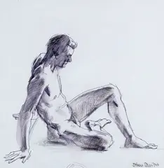 Nude male seated; Nude female on a bed Two, the first signed The first pencil, the second pastel and watercolour 31 x 31cm and smaller (2) ++Both good condition by Stan Smith, pencil, offered Jun 2015