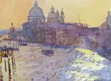 Venice, the Grand Canal Signed and dated 2.10.88 Watercolour with bodycolour 12.5 x 17.5cm Provenance: Oscar and Peter Johnson Ltd., London ++Good condition by Ken Howard, Watercolour with bodycolour, sold Jun 2015